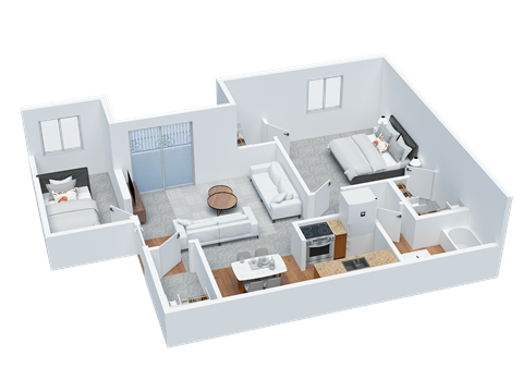 Floor plan for 1 bed, 1 bath, 714 sqft